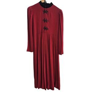 Vintage 90s Cottagecore Prairie Western Granny Plaid Midi Dress 8 USA Red Black